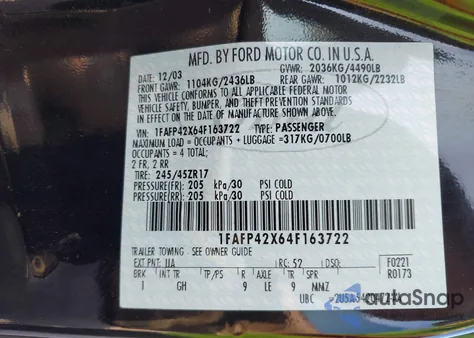 2004 Ford Mustang Gt z USA, uszkodzony, nr VIN 1FAFP42X64F163722